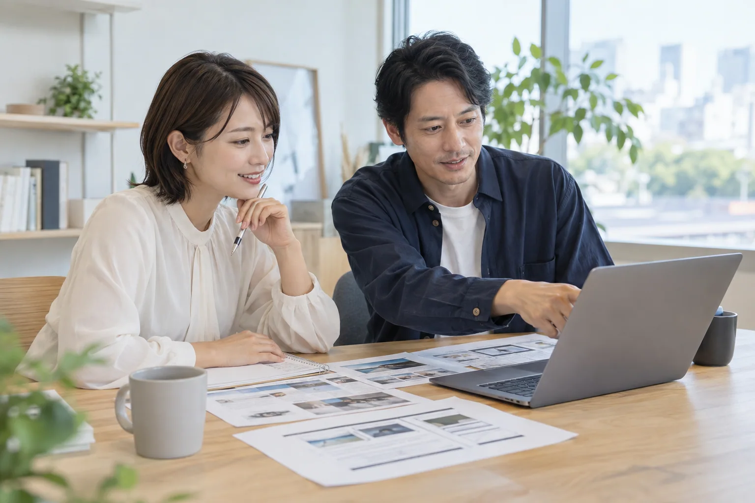 画面を見ながら制作内容を相談する場面のイメージ